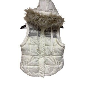 Buckle BKE Outerwear Women's White Puffer Vest Knit Faux Fur Hooded Size Large